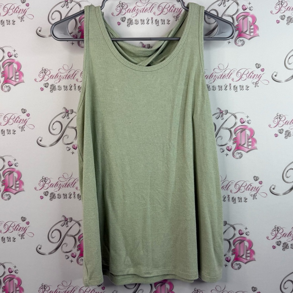 Joe Fresh active tank top open back detail pastel Sage Green Tank Top